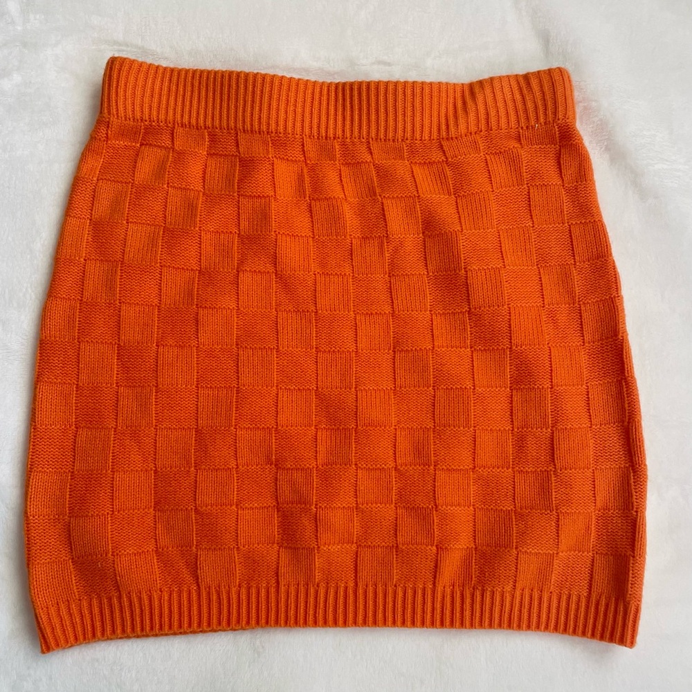 Orange Knit Mini Skirt - Women's Fashion